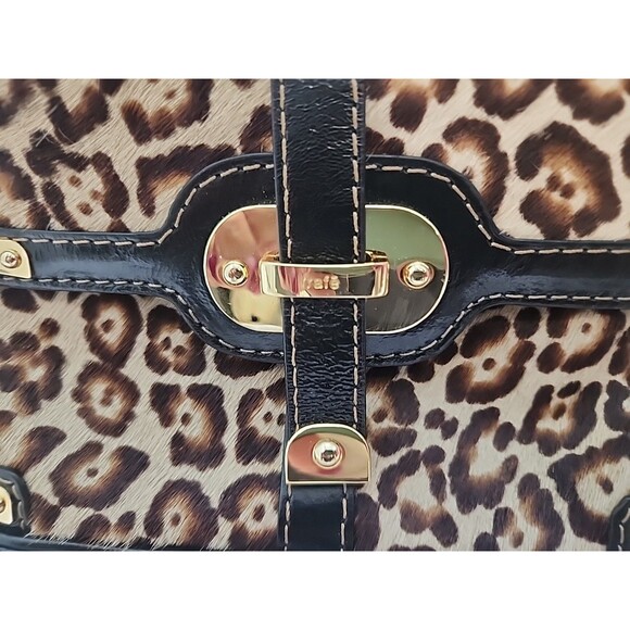 Rafe New York Leopard Print Black Tan Calf Hair Leather Clutch Wristlet - Picture 2 of 7